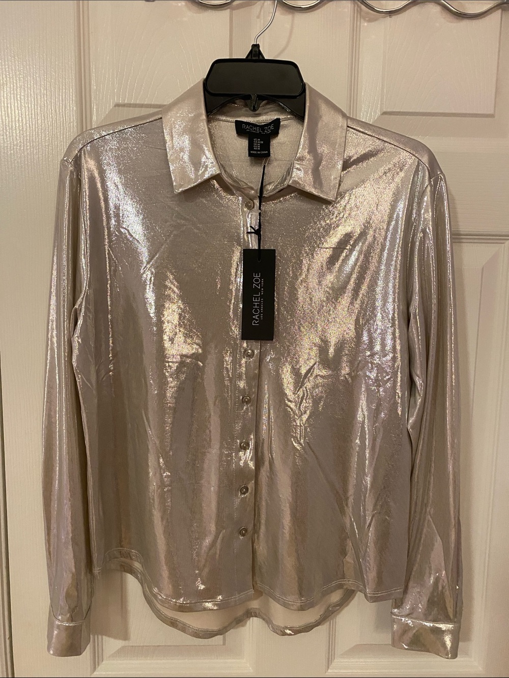 NWT Rachel Zoe Shiny Silver Blouse!